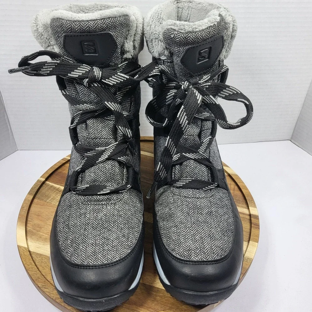 Salomon Heika CS WP Boots Women's 9.5 Gray Herringbone Waterproof Thinsulate Fur